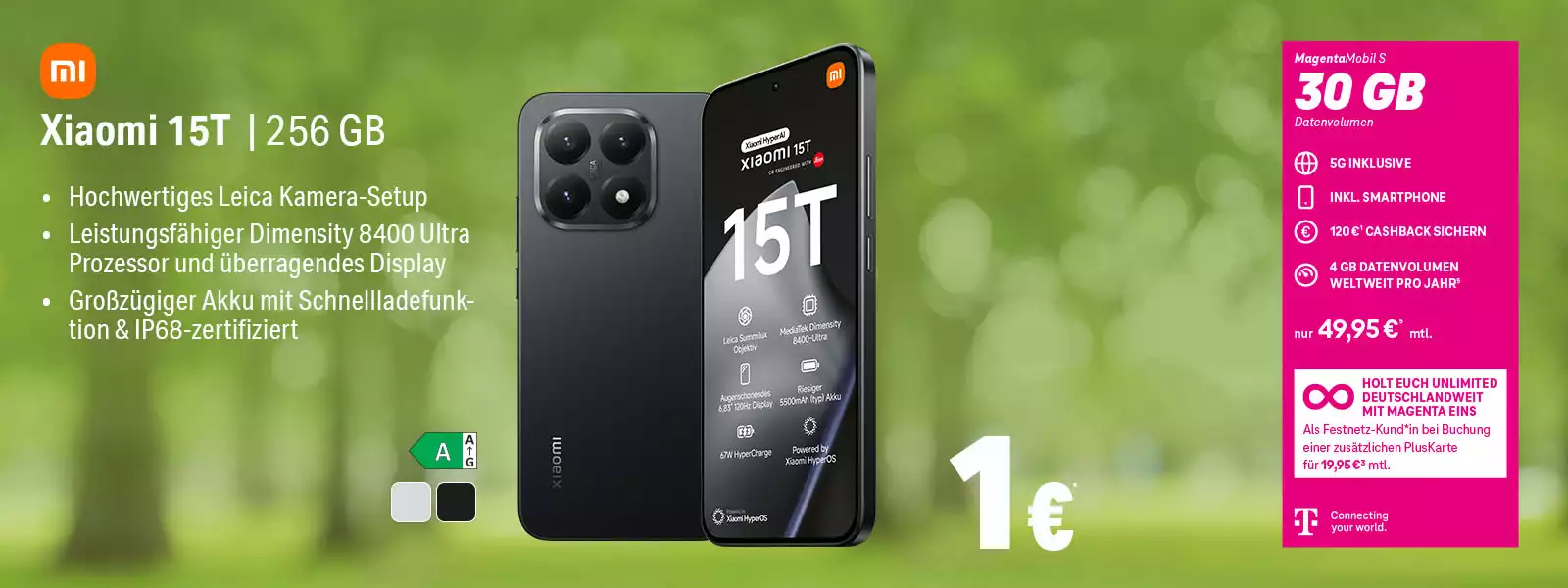 Werbebanner Xiaomi 15T 256 GB Smartphone mit Leica Kamera und 5G Tarif