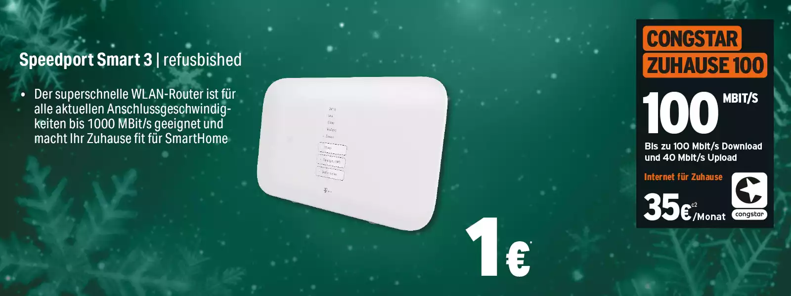 Angebot für WLAN-Router Speedport Smart 3 refurbished mit Congstar Zuhause 100 Internet-Tarif.