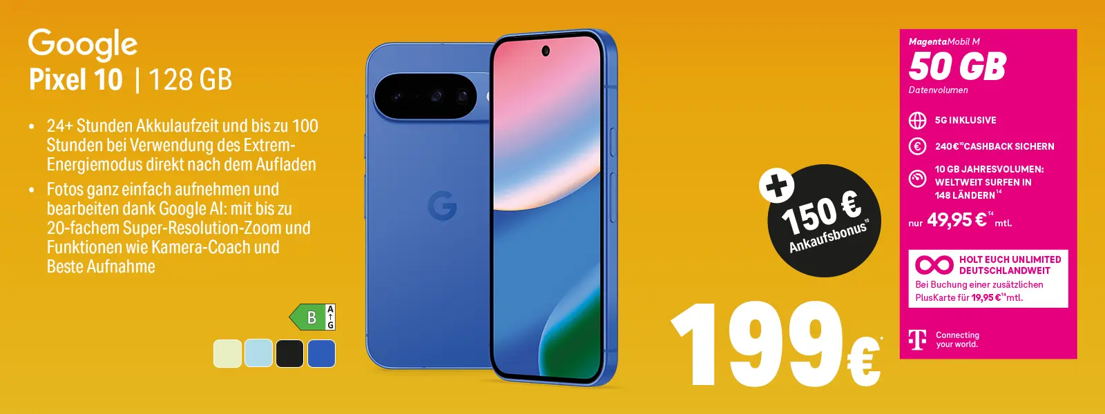 Werbeanzeige Google Pixel 10 128 GB Smartphone mit MagentaMobil M 50 GB Tarif